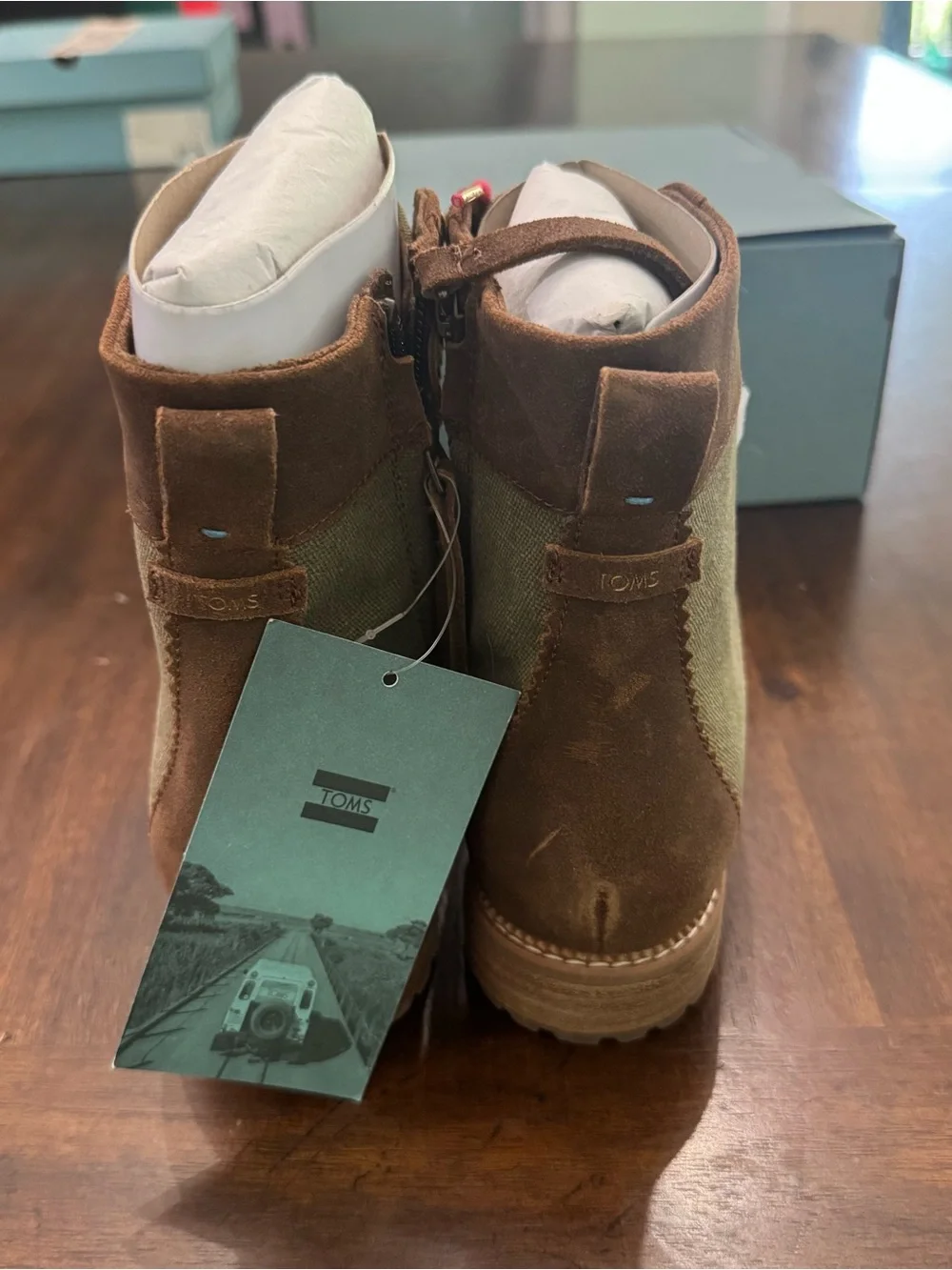 TOMS Nolita Brown & Dusty Olive Lace-Up Ankle Boots